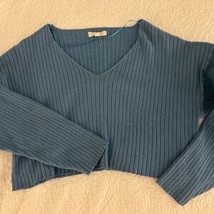 La Hearts Ribbed Knit Top in Blue